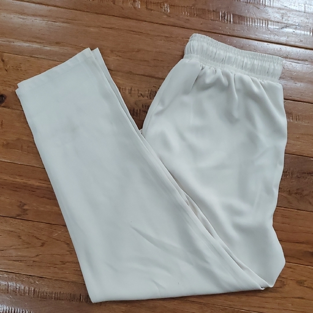Melloday Elastic Waist White Trousers